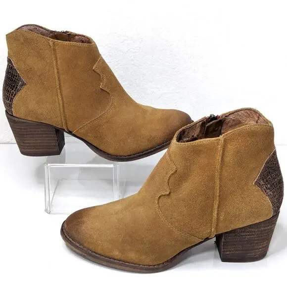 Marc Fisher Stefani Ankle Bootie Boot Suede Leather Brown Western Cowboy Tan 6 - Picture 3 of 12